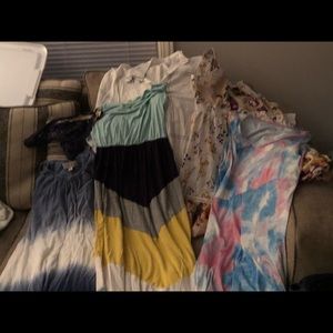 Four dresses a tie front top and bottoms size med